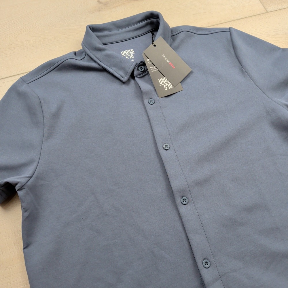 NEW Under 5'10 Mens Flex Short Sleeve Button Down Shirt Steel Blue Medium